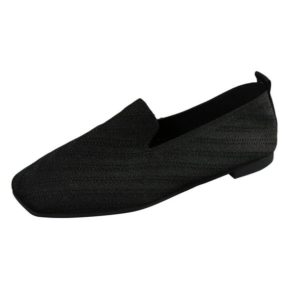 Xiaoxatg Ladies Breathable Mesh Flat Shoes for Women - Casual Solid Color Shallow Mouth Square Toe Footwear 8.5 Black