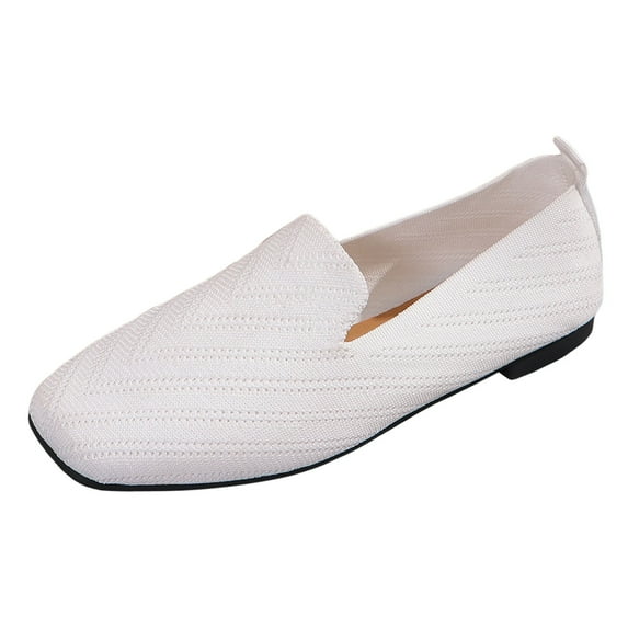 Xiaoxatg Ladies Breathable Mesh Flat Shoes for Women - Casual Solid Color Shallow Mouth Square Toe Footwear 8 White