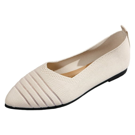 Xiaoxatg Ladies Casual Colorblocking Mesh Breathable Shallow Mouth Pointed Toe Flat Shoes - Stylish & Comfortable Footwear for Every Day Use 9 Beige