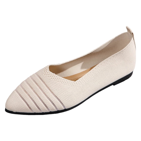 Xiaoxatg Ladies Casual Colorblocking Mesh Breathable Shallow Mouth Pointed Toe Flat Shoes - Stylish & Comfortable Footwear for Every Day Use 9 Beige