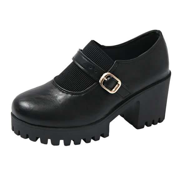 Xiaoxatg Ladies Casual Solid Color Retro Heel Buckle Thick Bottom Sneakers for Everyday Use 7 Black