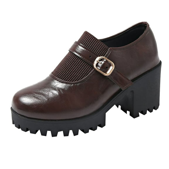 Xiaoxatg Ladies Casual Solid Color Retro Heel Buckle Thick Bottom Sneakers for Everyday Use 8.5 Coffee