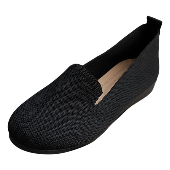 Xiaoxatg Ladies Colour Blocking Round Head Comfortable Casual Shoes for Women Big Size Flat Bottom Everyday Footwear 7 Black