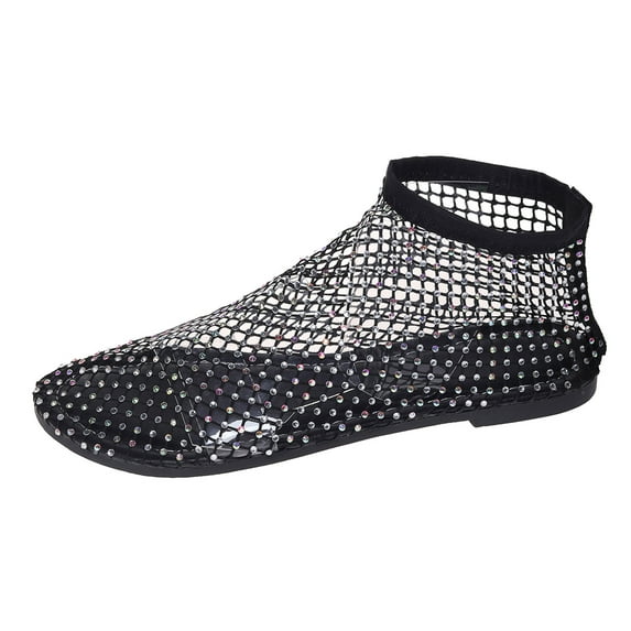 Xiaoxatg Ladies Fashion Breathable Hollow Mesh Rhinestone Decorative Flat Casual Shoes for Women 6.5 Black