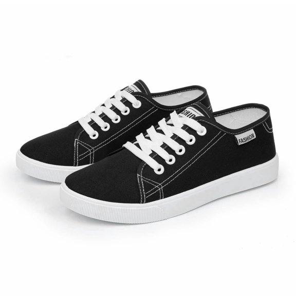 Xiaoxatg Ladies Fashion Retro Canvas Lace Up Flat Bottom Casual Shoes for Women - Stylish Everyday Footwear for Relaxation and Leisure 7.5 Black