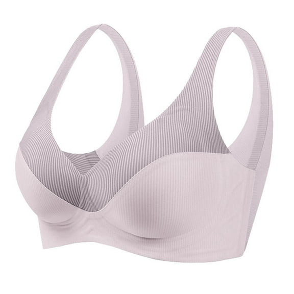 Xiaoxatg Ladies' Striped Soft Support Seamless Vest Underwear Without Steel Ring Large Look Smaller Gather And Gather High Elastic Bra Womens Wireless Bras