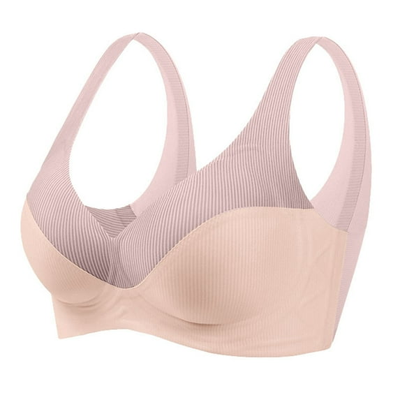 Xiaoxatg Ladies' Striped Soft Support Seamless Vest Underwear Without Steel Ring Large Look Smaller Gather And Gather High Elastic Bra Womens Wireless Bras