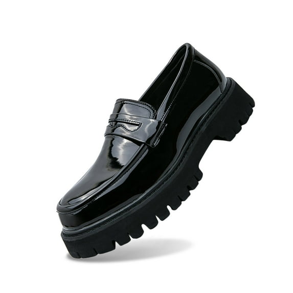 Xiaoxatg Men's Casual Shoes Spring And Autumn Edition Youth Thick Soled Height Increasing Fashionable Leather Footwear 10.5 Black