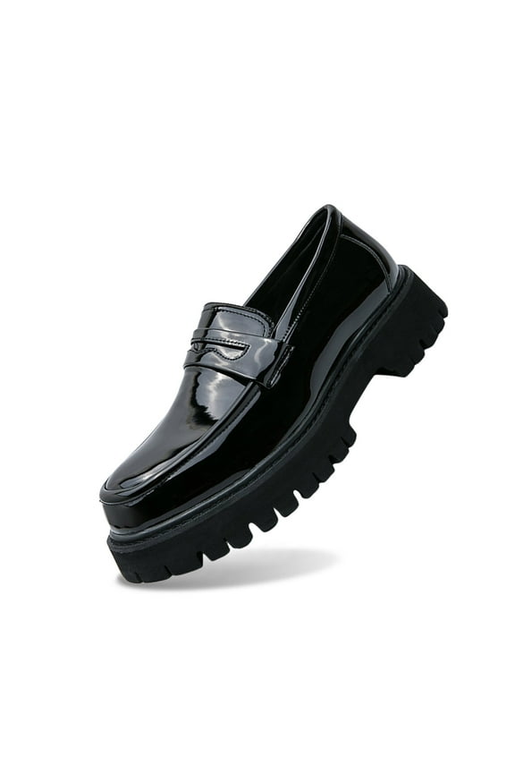 Men's Casual Shoes Spring And Autumn Edition Youth Thick Soled Height Increasing Fashionable Leather Footwear 10 Black