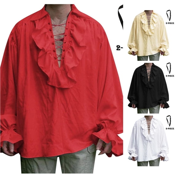 Xiaoxatg Men's Vintage Shirt with Waistband Halloween Two Piece Set Red M