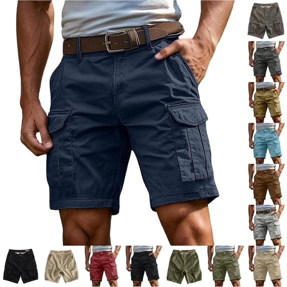Xiaoxatg Mens Cargo Shorts Elastic Waist Cotton Shorts Relaxed Fit Casual Summer Hiking Shorts with Multi Pockets Navy XL