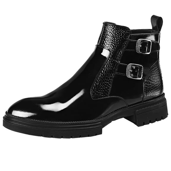 Xiaoxatg Shiny Leather Boots For Men - Short and High Top Footwear for Fashionable Style 10 Black