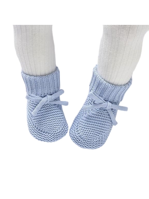 Baby Sneakers Soft Knit Booties With Adorable Bow First Walking Shoes Warm Winter Socks For Boys Girls 9-12 Months Light Blue