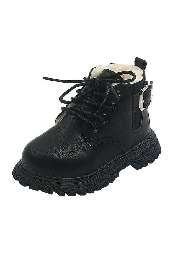 Stylish Kids PU Leather Lace Up Ankle Boots with Mesh Panels for Superior Breathability and Secure Traction Outdoor Play Footwear 7 Black