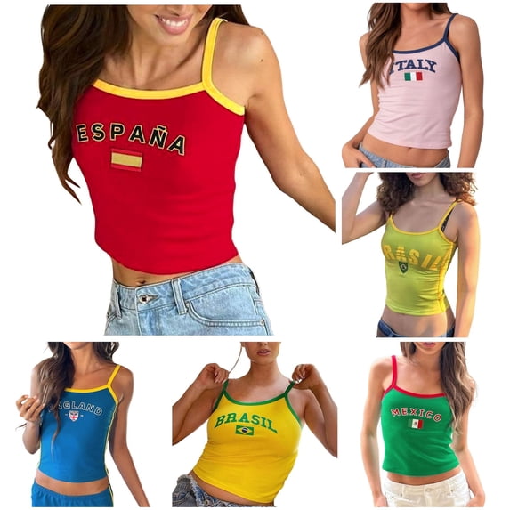 Xiaoxatg Tank Tops for Women Baby Tees Brazil Crop Top Graphic Tees 90s Streetwear Shirts with Trendy Retro Style E L