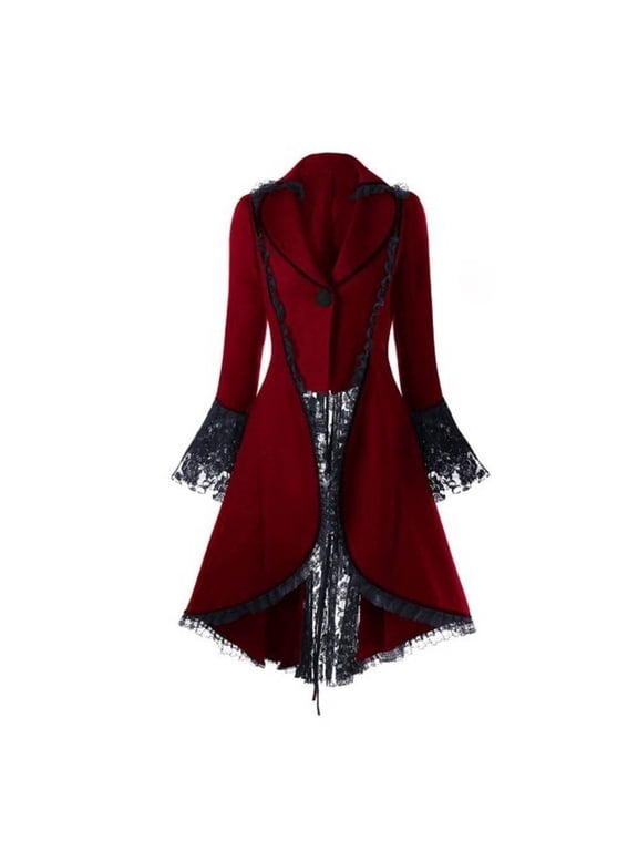 Vintage Lace Long Sleeve Jacket for Women with Elegant Retro Style for Halloween Cosplay and Festival Events Red L