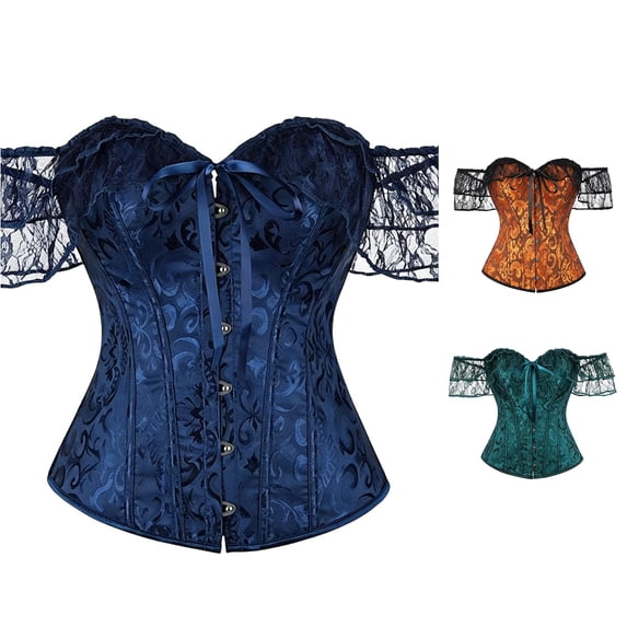 Xiaoxatg Waist Trainers for Women Cosplay Court Style Outfit Lace Bodice Double Layer Corset Shaping Top for Casual Look Dark Blue XXXXXXL