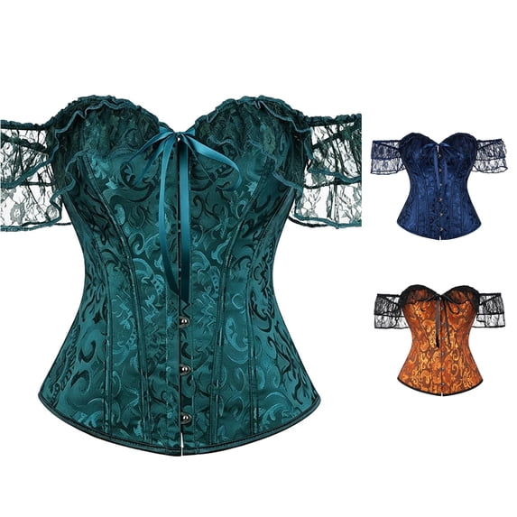 Xiaoxatg Waist Trainers for Women Cosplay Court Style Outfit Lace Bodice Double Layer Corset Shaping Top for Casual Look Dark Green XXL