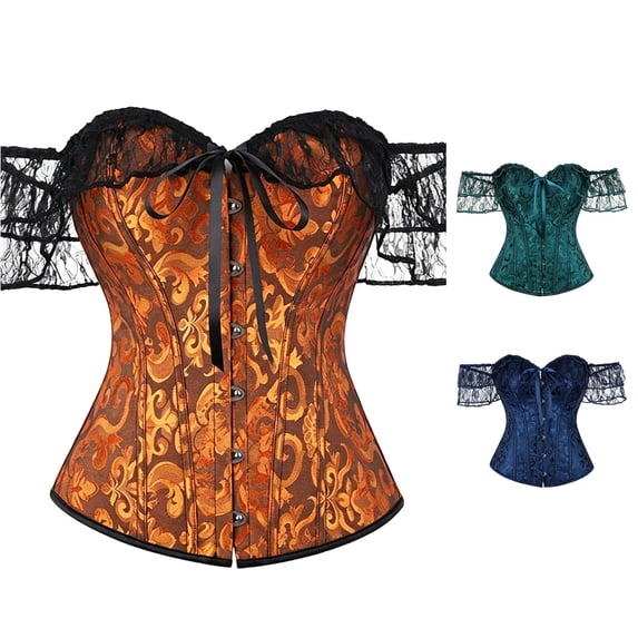 Xiaoxatg Waist Trainers for Women Cosplay Court Style Outfit Lace Bodice Double Layer Corset Shaping Top for Casual Look Gold XXXXXXL