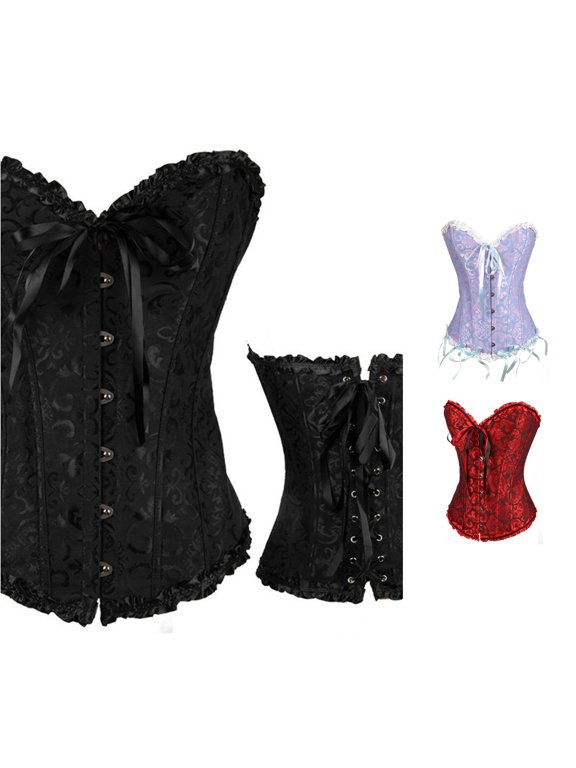 Women's Bras Gothic Party Floral Lace Up Slim Corset Bustier Top Black XXXL