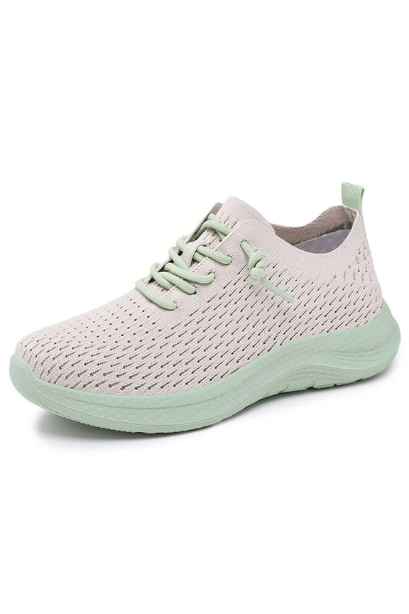 Women's Breathable Casual Sneakers for Everyday Comfort and Travel-Soft Bottom Flying Weave Lacing Model 6 Green