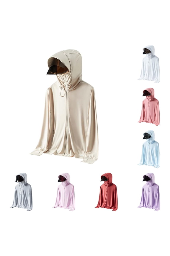 Women's Cardigan Ice Cool Layer With Detachable Brim Lightweight Breathable Sun Shield Jacket for Spring Summer Beige XL