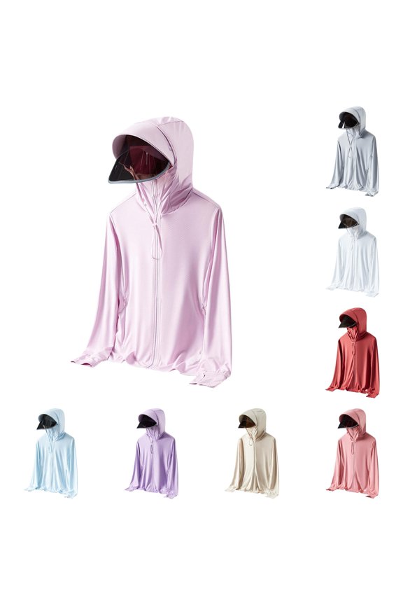 Women's Cardigan Ice Cool Layer With Detachable Brim Lightweight Breathable Sun Shield Jacket for Spring Summer Light Pink XL