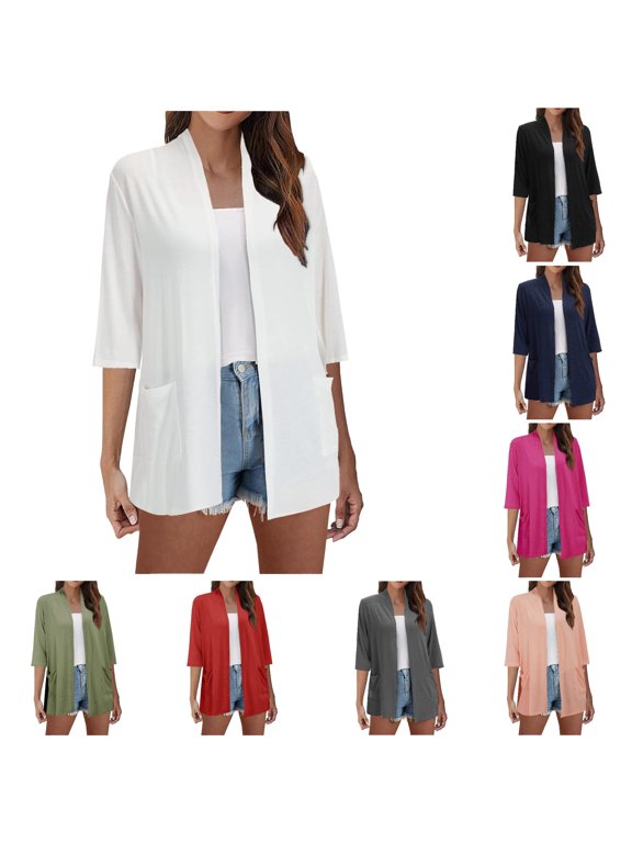 Women's Cardigan Lightweight Open Front Cardigans for Summer and Fall Thin Cover Ups with Three Quarter Sleeves Casual Top Coats Stylish Lightweight Sweater White XXL