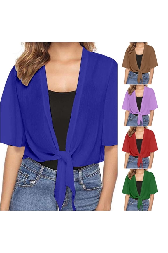 Women's Cardigan Summer Womens Casual Short Sleeve Thin Chiffon Cardigan Elegant Shoulder Jacket Lightweight Cardigan Blue XXL