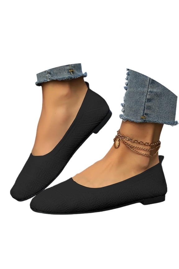 Women's Casual On Loafers Comfortable Flat Shoes Breathable Lightweight Walking Footwear for Women Stylish Square Toe Design 8 Black