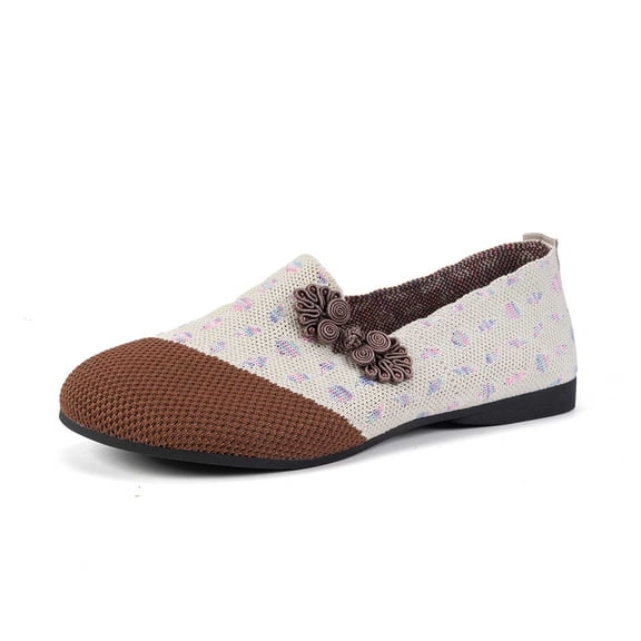 Xiaoxatg Women's Casual On Shoes Breathable Comfortable Flat Walking Sneakers for Daily Activities with Round Toe Design 6 Coffee