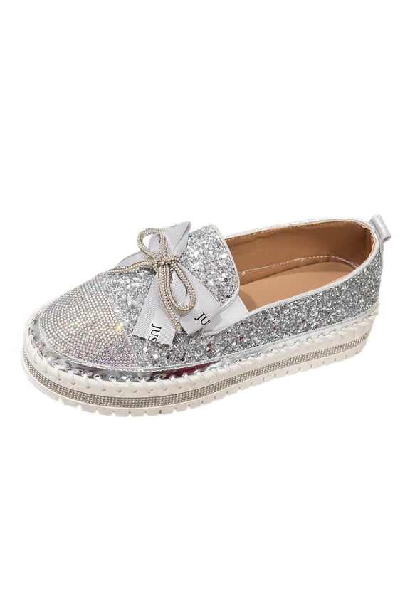 Women's Casual Shoes Fashion Solid Color Sequin Bow On Comfortable Footwear for Everyday Style 8.5 Silver
