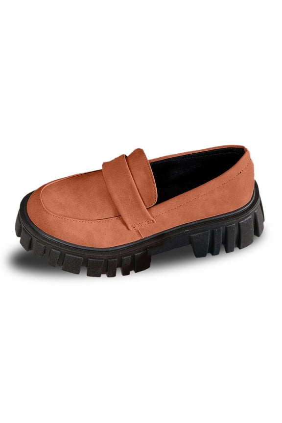 Women's Casual Shoes - Fashion Solid Color Thick Soled Leather Comfortable On Footwear for Everyday Wear 6 Orange