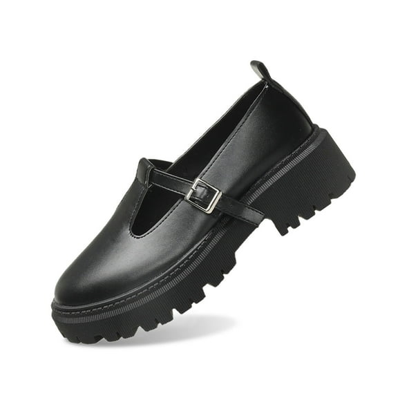 Xiaoxatg Women's Casual Shoes - Fashion Solid Color Thick Soled Leather On for Comfortable Everyday Wear 8.5 Black