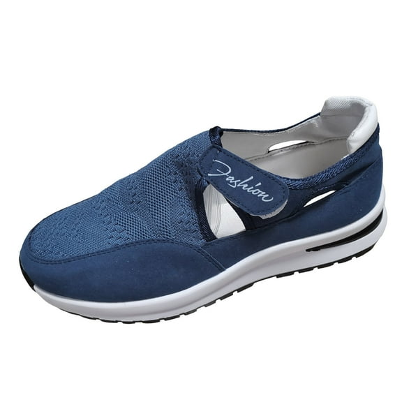Xiaoxatg Women's Casual Shoes Fashionable Leather Hollow -On Platform Sneakers for Everyday Wear 7 Navy