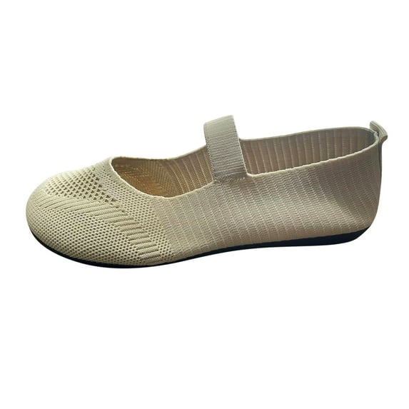 Xiaoxatg Women's Casual Shoes Ladies Fashion Solid Color Breathable Knitted Mesh Flat Sole Casual Shoes for Everyday Comfort and Style 7.5 Beige