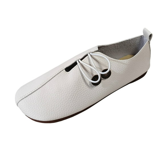 Xiaoxatg Women's Casual Shoes Ladies Fashion Solid Color Leather Buckle Comfortable Flat Bottomed Casual Shoes for Everyday Wear 7.5 White