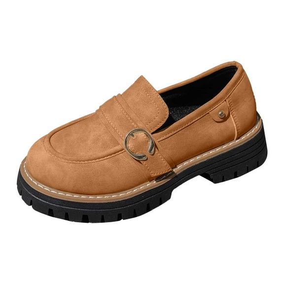 Xiaoxatg Women's Casual Shoes Stylish Solid Color Platform Mary Jane On Comfortable Leather Loafers for Everyday Walking Needs 6.5 Brown