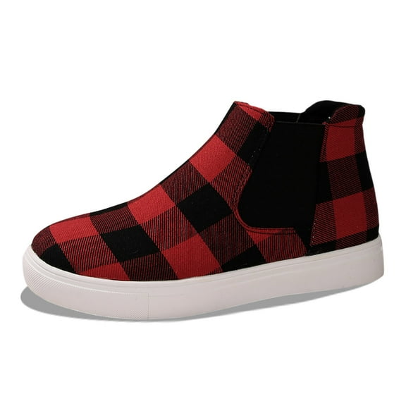 Xiaoxatg Women's Casual Winter -On Shoes Fashion Plaid Design Comfortable Cloth Matching Footwear for Everyday Wear 7.5 Red