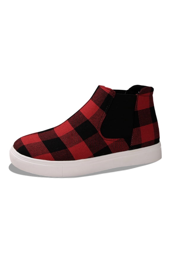 Women's Casual Winter -On Shoes Fashion Plaid Design Comfortable Cloth Matching Footwear for Everyday Wear 7.5 Red