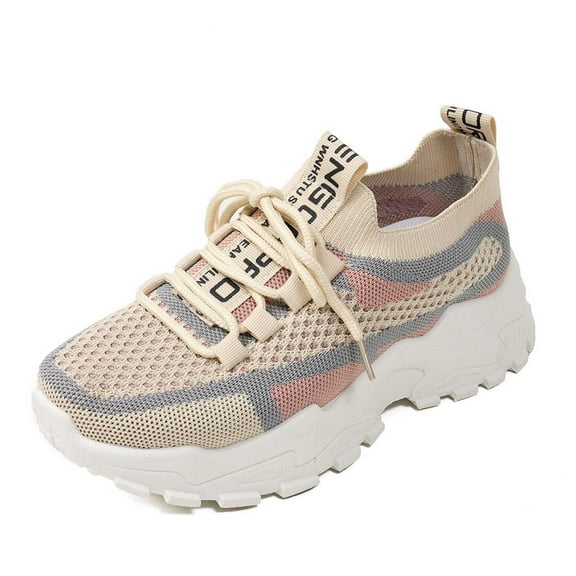 Xiaoxatg Women's Lightweight Casual Sneakers Breathable Comfortable Walking Shoes for Daily Use with Elastic Closure and Flat Heel Design 6 Beige
