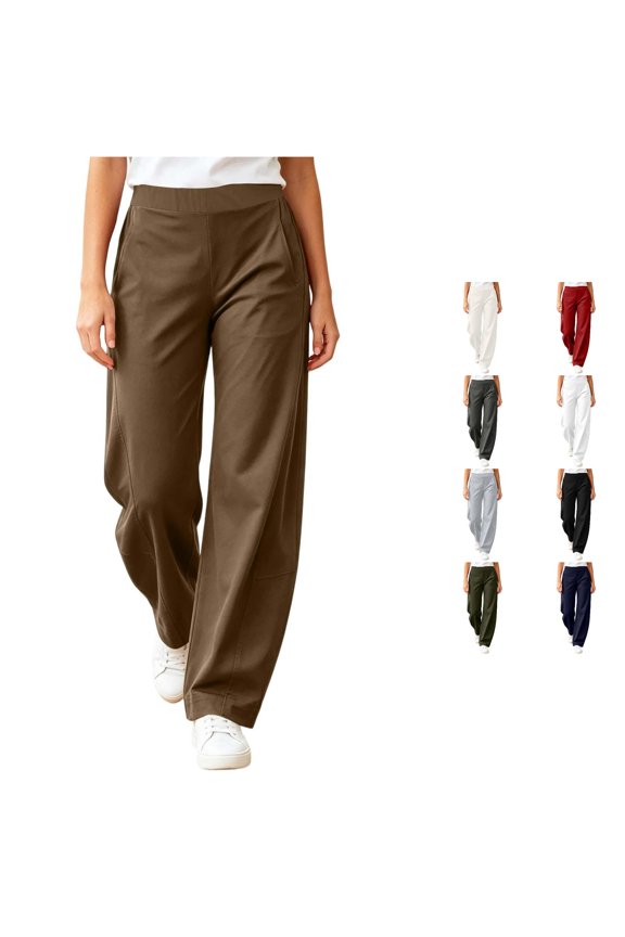 Women's Pants, Effortless Everyday Women's Casual Pants with Comfortable High-Waisted Design and Front Pockets for Versatile Styling Across Spring and Summer Coffee M
