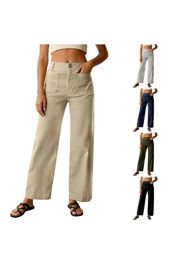 Women's Pants, Effortless Everyday Women's Casual Pants with High Waist and Wide Leg for Comfortable Travel Khaki S