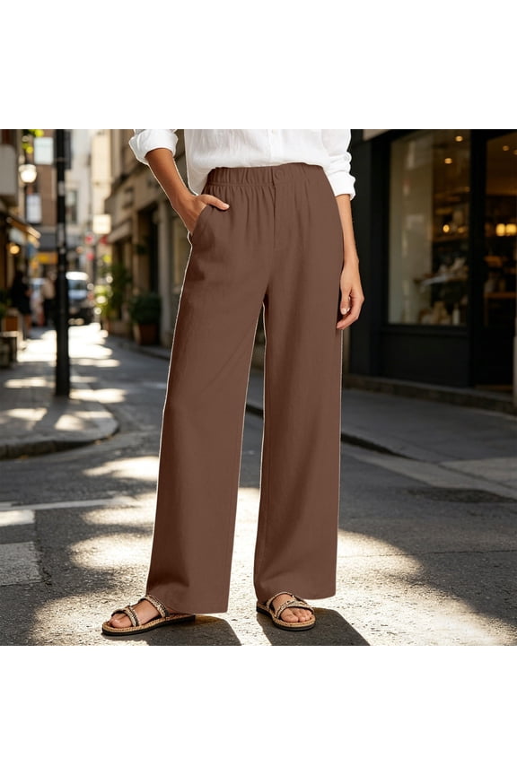 Women's Pants, Effortless Summer Casual Straight-Leg Pants for in Lightweight Breathable Versatile Long Trousers for Daily and Leisure Coffee S