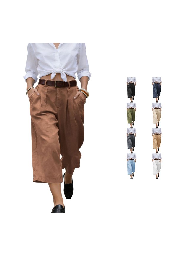 Women's Pants Effortless Wide Leg Casual Cropped Breathable Blend Trousers Relaxed Fit for Travel and Work Coffee M