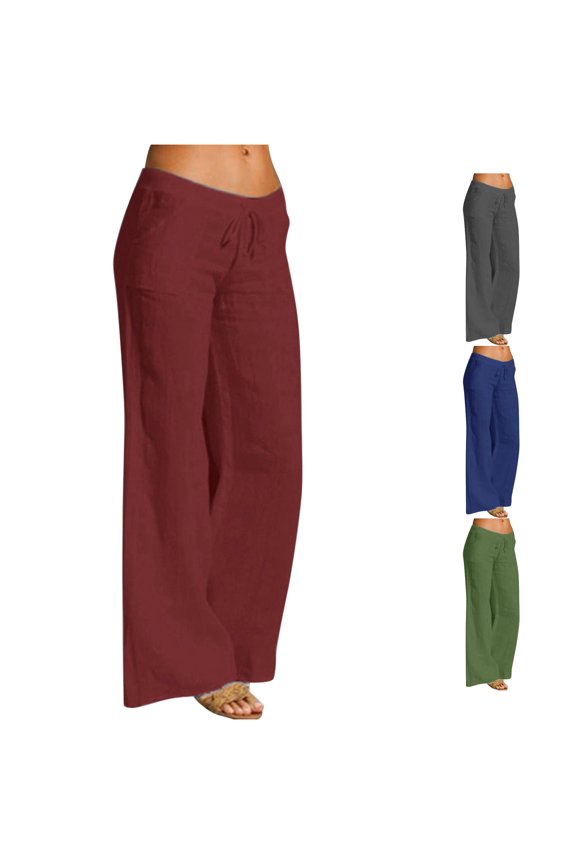 Women's Pants, Women's Casual Pants Effortless Solid Wide-Leg Pants with Elastic Waist and Comfort Red XXL
