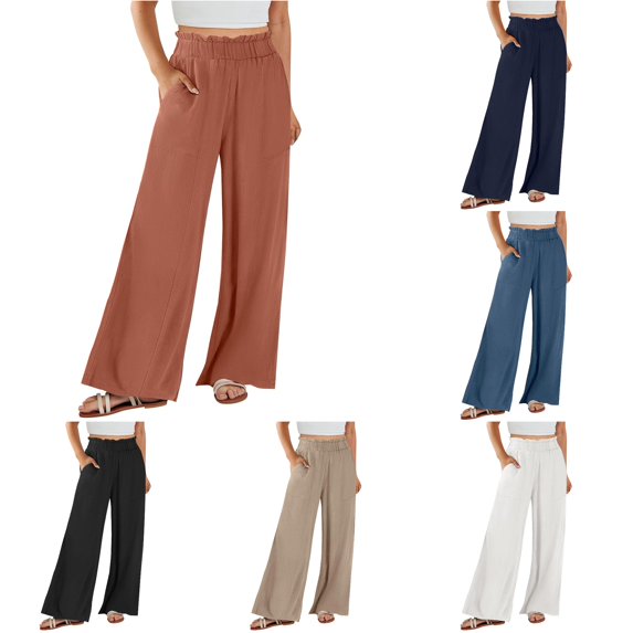 Xiaoxatg Women's Pants, Women's Casual Pants Elastic Waist and Pockets Brown L