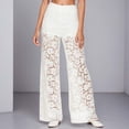 thumbnail image 1 of Xiaoxatg Women's Pants, Women's Casual Pants High Waist Lace Hollow-Out Straight Leg Titting Comfort Stretchy Elastic Waistband Loose Fit Long Pant for Everyday Parties Nightlife White S, 1 of 6