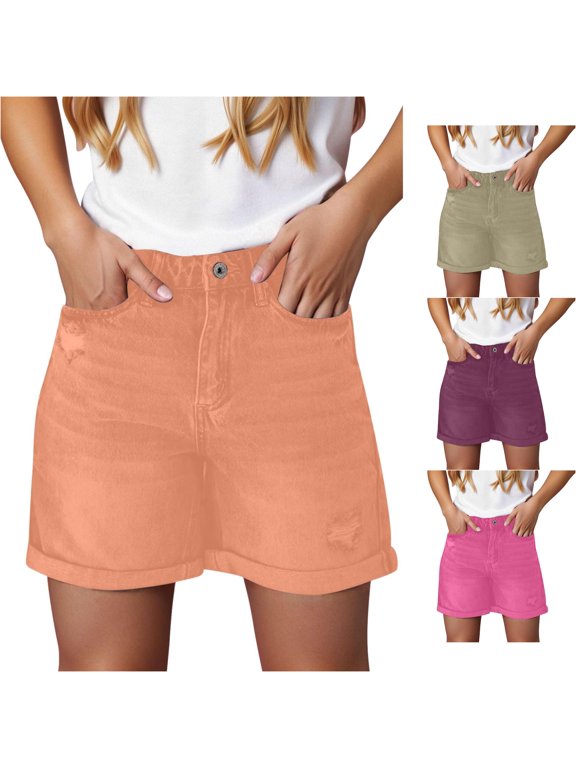 Women's Pants, Women's Casual Pants for Home Leisure Lightweight Summer Shorts with Ripped Design and Practical Pockets Comfort and Relaxed Style Orange L