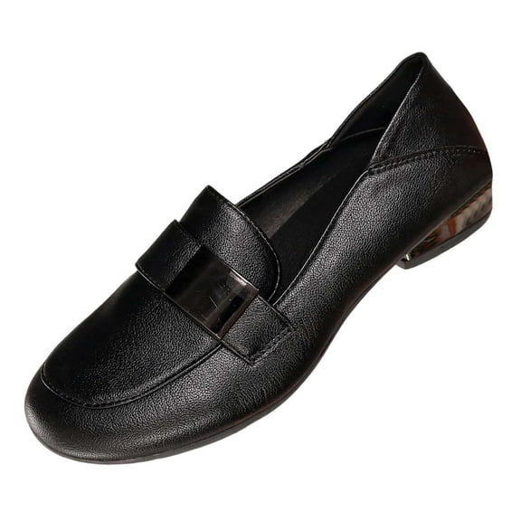 Xiaoxatg Women's Retro Loafers Soft Bottom Round Head Leather Shoes for Casual Wear and Travel 6 Black